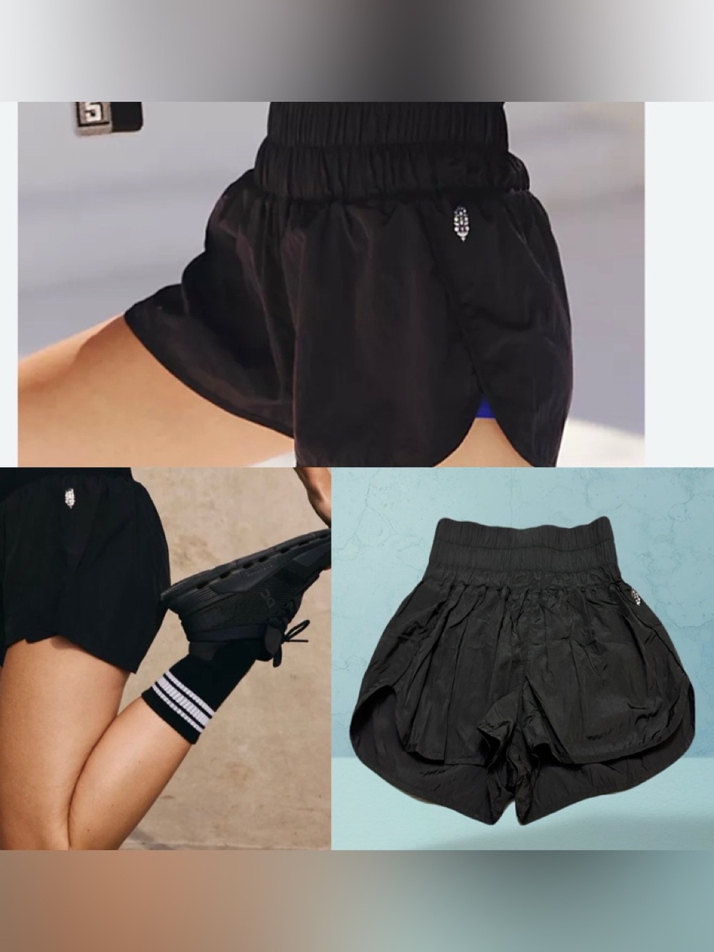 FP Movement by Free People Black Smocked-Waist Athletic Shorts SP